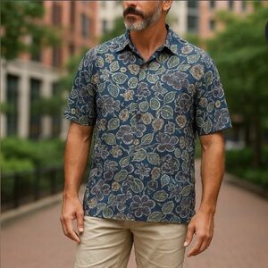 Pierre Cardin Blue and Green Casual Button Down Shirt